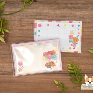 5 cartes 5 enveloppes | Actif | Mini carte à message imprimée recto-verso avec mini enveloppe Upcheeka | Ours et ballons - Ours et cadeaux