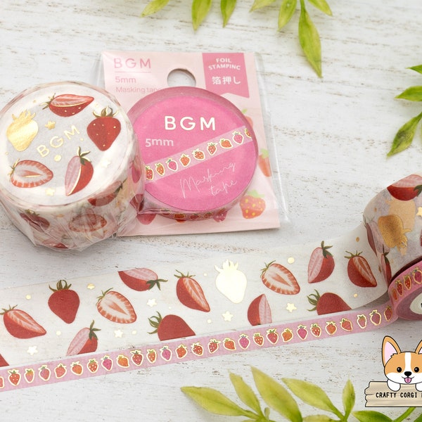 1 or 2 pc set | 5mm or 20mm | BGM | Strawberry Gold Foil Washi Tape | Strawberry Love - Strawberry Party