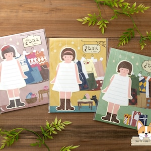 6 hojas 2 sobres / Furukawashiko / Juego de minicartas troqueladas KISEKAE (Dress-Up) de INVIERNO LIMITADO / Nórdico - Floral - Cuadros