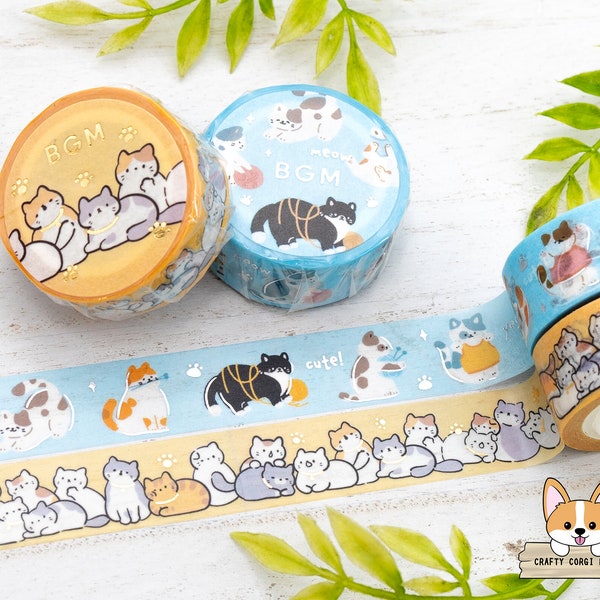 1 or 2 pc set | 15mm | BGM | Cat Gold Foil Washi Tape | Meow - Cats