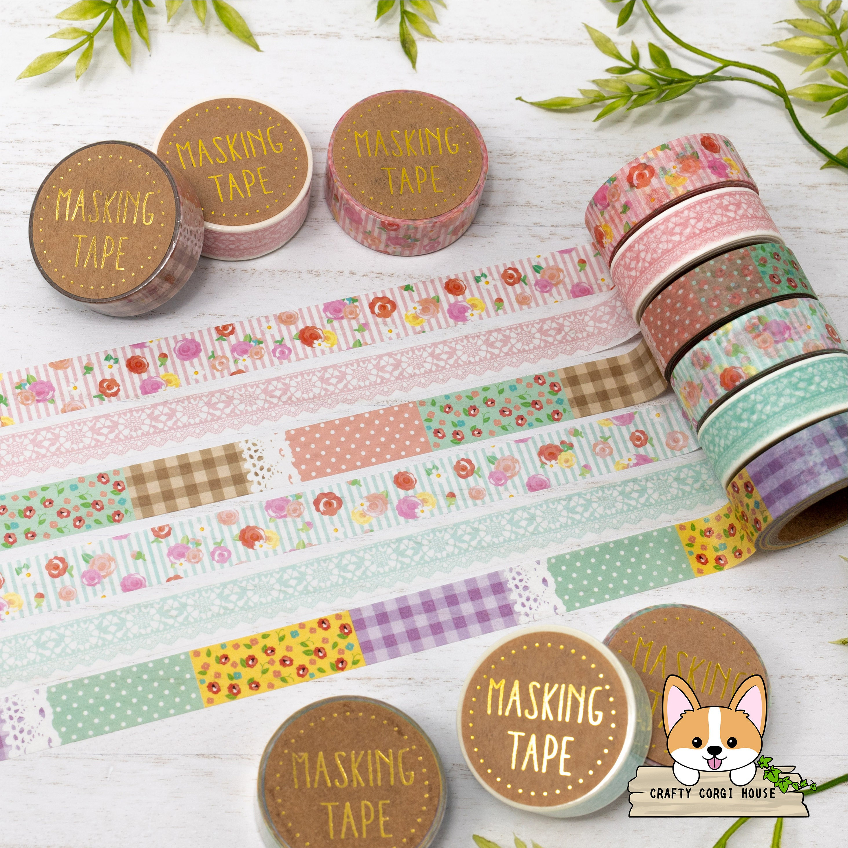 1 roll | 15mm | World Craft | Floral & Lace Washi Tape | Rose Pink / Mint - Lace Pink / Mint - Natural Pink / Mint