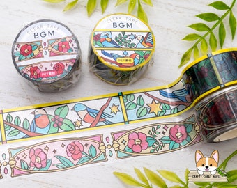1 or 2 pc set | 20mm | BGM | Stained Glass Clear PET Tape | Bird & Plants - Maiden's Dream