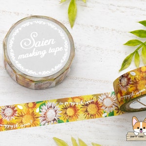 1 roll | 15mm | Kamiiso SAIEN | Flower silver Foil Washi Tape | Sunflower