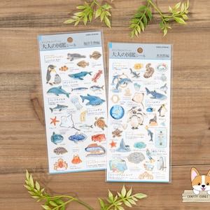 1 Bogen | Kami | ADULT VISUAL DICTIONARY Aufkleber | Meerestiere - Aquarium