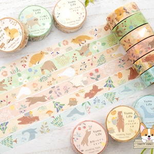 1 rol | 15 mm | NB | YAMA LIFE washitape met dieren | Vos - wasbeer - eend - vliegende eekhoorn - beer - Nessie (Loch Ness)