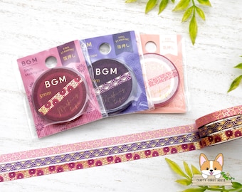 1 or 2 pc set | 5mm | BGM | Yuzen Pattern Gold Foil Slim Washi Tape | Sakura Pattern - Fan Pattern - Chrysanthemum Pattern