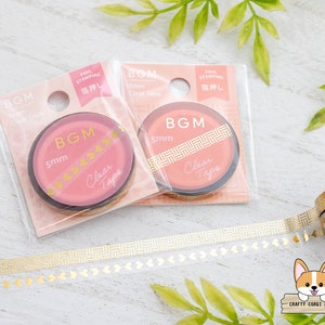 1 roll | 5mm | BGM | Pattern Gold Foil Slim Clear PET Tape | Pattern - Heart
