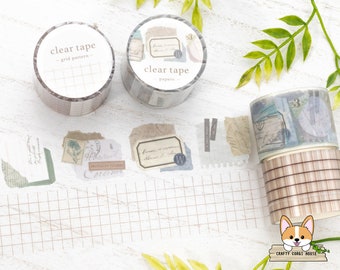 1 roll | 30mm | Mind Wave | Clear Matte PET Tape | Papers - Grid Pattern