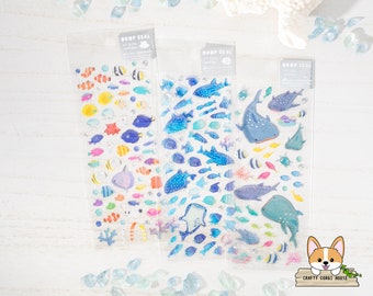 1 sheet | Active | SUMMER Drop Gold Foil with Glitter 3D Resin Stickers | Tropical Fish - Whale Shark - Whale Shark & Tropical Fish