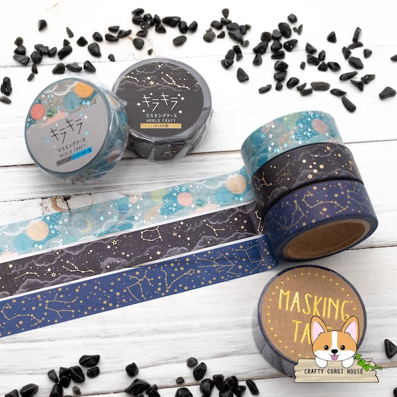 24 Rolls Washi Tape Set - Gold Foil Galaxy Decorative Masking Tape  Constellation,Stars,Celestial,Adhesive Tape for Bullet Journal,Diy