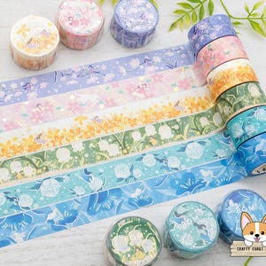 1 rouleau | 20 mm | Musique d'ambiance | Washi Tape FLOWER STORY | Lavande - Paradis - Fleurs Blizzard - Fleur lumineuse - Rêve bleu - Parfum de nuit
