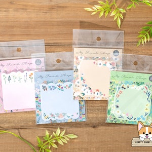 25 sheets | Chikyu Greetings | MY FAVORITE THINGS Spring Flower Die Cut Sticky Notes Memo Pad | Pink - Blue - Beige - Green