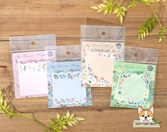 25 sheets | Chikyu Greetings | MY FAVORITE THINGS Spring Flower Die Cut Sticky Notes Memo Pad | Pink - Blue - Beige - Green