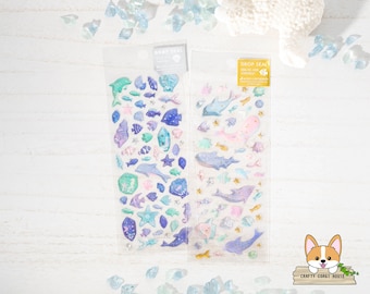 1 sheet | Active | SUMMER Drop Gold Foil with Glitter 3D Resin Stickers | Dolphin and Shell - Dolphin and Whale