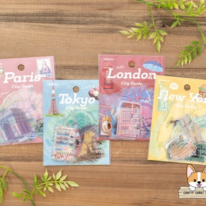 30 szt. | BGM | CITY GUIDE Wycinane przezroczyste naklejki | Paryż - Tokio - Londyn - Nowy Jork