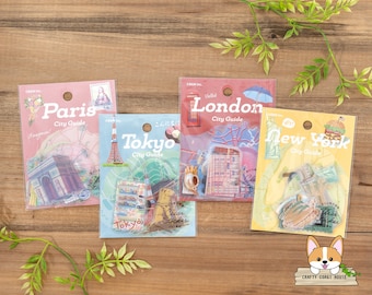 30 pc | BGM | CITY GUIDE Die Cut Clear Stickers | Paris - Tokyo - London - New York