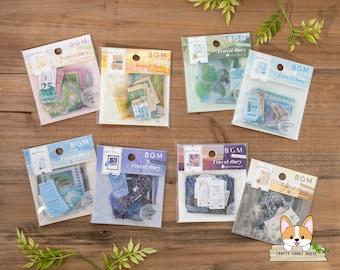 45 pc | BGM | TRAVEL DIARY Die Cut Tracing Paper Stickers | Flower Field - Countryside - Forest - Ocean - Sky - Starry Sky - World - City