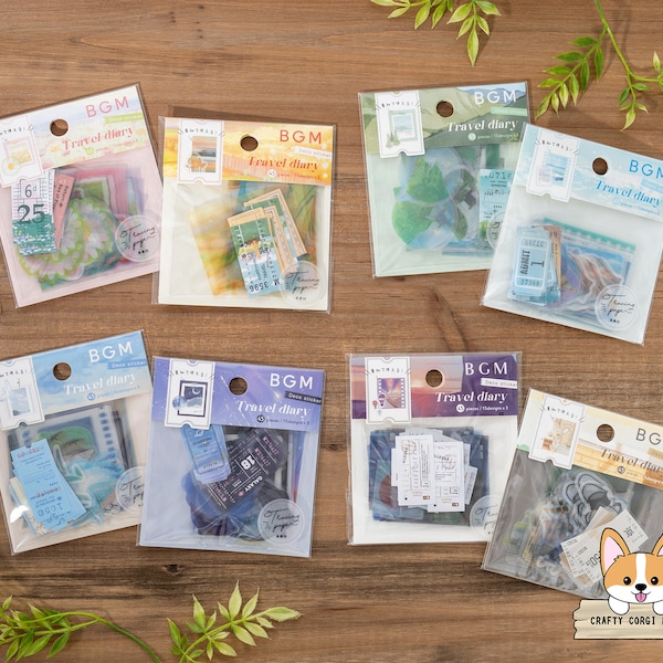 45 pc | BGM | TRAVEL DIARY Die Cut Tracing Paper Stickers | Flower Field - Countryside - Forest - Ocean - Sky - Starry Sky - World - City