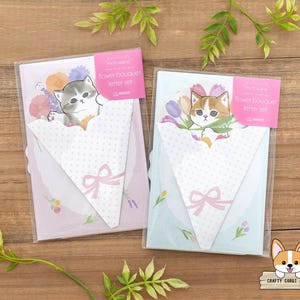 6 hojas 4 sobres / Sol-Estrella / Gato RAMO DE FLORES Juego de letras troqueladas / Rosa - Azul claro