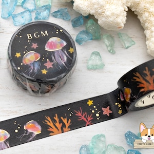 1 roll | 15mm | BGM | Marine Gold Foil Washi Tap | Deep Sea