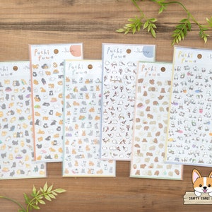 1 vel | Mindwave | Transparante PUCHIFUWA-stickers | Kat - Shiba Inu (hond) - konijn - Shima Enaga (vogel) - beer - panda