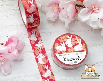 1 rollo / 15 mm / Kamiiso Saien KIMONO / Serie YUU Cinta Yuzen Washi de lámina dorada / Conejo Sakura