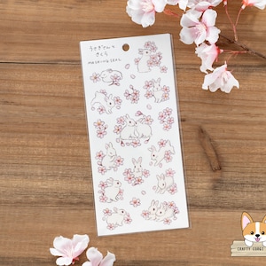 1 Bogen | Aktiv x Schinako Moriyama | Frühlings-Kaninchen Washi Aufkleber | Hase und Sakura