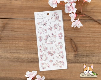 1 sheet | Active x Schinako Moriyama | Spring Rabbit Washi Stickers | Rabbit and Sakura
