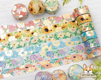 1 rotolo / 20 mm / BGM / FLOWER MELODY Nastro washi in lamina / Rosa - Girasole - Anemone - Evolvulus - Ortensia - Gerbera