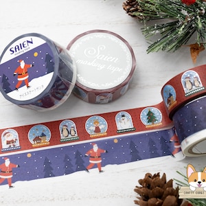 1 rolo | 15 mm ou 20 mm | Kamiiso SAIEN | Fita Washi de Folha de Prata WINTER LIMITED | Globo de Neve - Papai Noel Patinando no Gelo