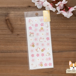 1 sheet | Active | SPRING Japanese Cherry Blossom Gold Foil Textured Washi Stickers | Cat