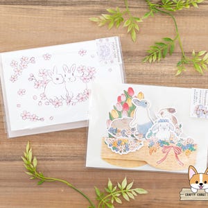 1 carte 1 enveloppe | Active x Schinako Moriyama | Lapin Spring Pop Up / Boîte 3D Carte De Vœux | Sakura - Panier