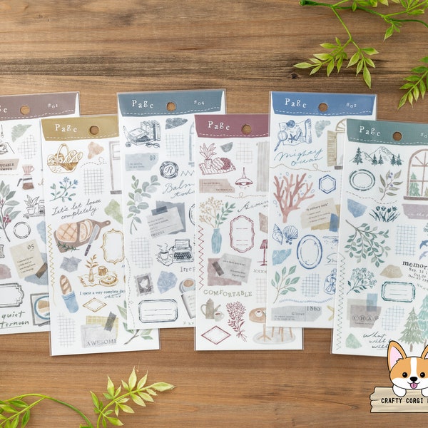 1 or 2 pc set | Mind Wave | PAGE Tracing Paper Stickers | Coffee - Bread - Stationery - Interior - Seashore - Forest
