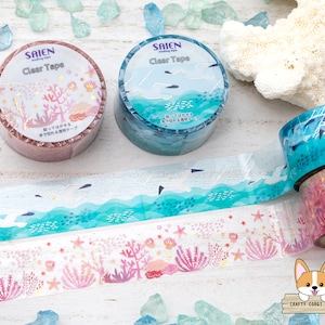 1 roll | 20mm | Kamiiso SAIEN | Foil Clear PET Tape | Seagull - Coral Reef