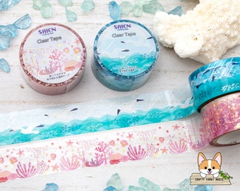 1 or 2 pc set | 20mm | Kamiiso SAIEN | Foil Clear PET Tape | Seagull - Coral Reef