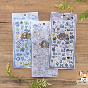 1 sheet | Kamio | GEL PUCHI DROP with Rhinestone Glitter 3D Stickers | Aoiro (Blue) Drop - Milk (White) Drop - Kuroiro (Black) Drop
