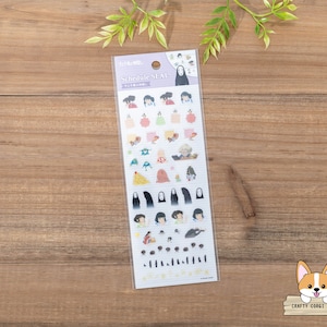 Op de afbeelding: Een vel stickers met personages uit de animatiefilm Spirited Away. De stickers zijn op een witte achtergrond met een paarse rand. De tekst "Schedule Seal" is in zwart op het vel gedrukt.