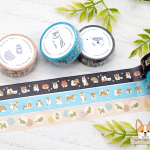 1 roll | 15mm | Hamamonyo | Dog Washi Tape | Shiba Inu & Friends - Shiba Inu Line Up - Shiba Inu Circle Pattern