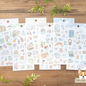 1 sheet | Mind Wave | UTAKATA (Ephemeral) Paper Stickers | Travel - Garden - Room - Coffee - Morning - Night