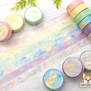 1 rolka | 15 mm | World Craft | Taśma Washi w kolorze pastelowej akwareli Tie-Dye | Różowy - Żółty - Zielony - Niebieski - Fioletowy - Biały
