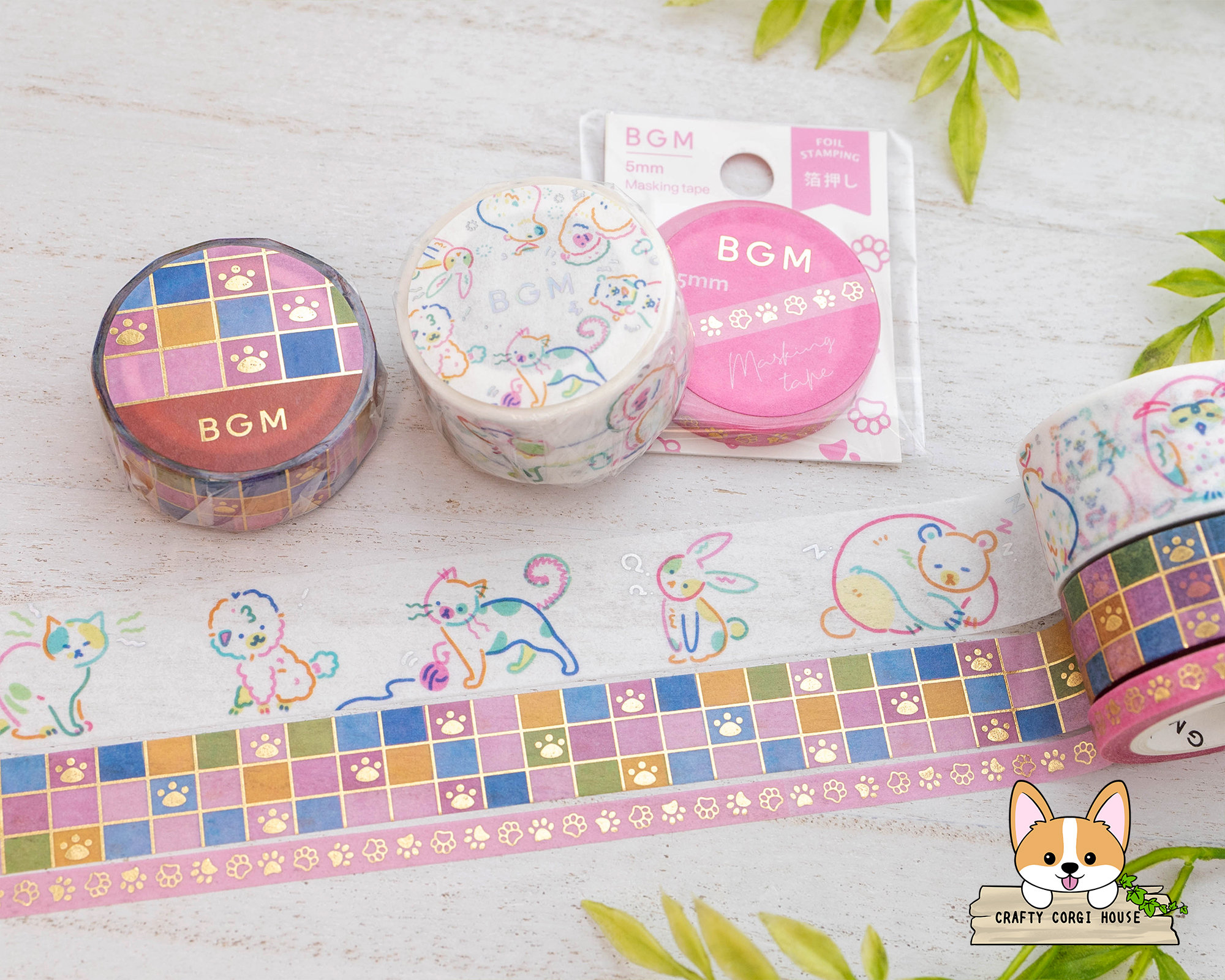 1 Roll | 5mm or 15mm or 20mm | BGM | Gold Foil Washi Tape | Paw