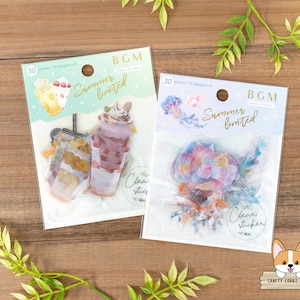 30 pc | BGM | SUMMER LIMITED Clear Die Cut Clear Stickers | Jellyfish & Goldfish - Summer Drinks