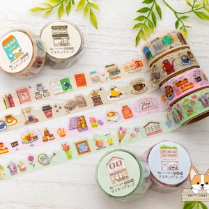 1 roll | 18mm | Mind Wave | KOTORI-MACHI Shop Die Cut Washi Tape | Bookstore - Coffee Shop - Pastry Shop (Patisserie) - Flower Shop