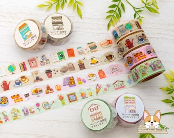 1 roll | 18mm | Mind Wave | KOTORI-MACHI Shop Die Cut Washi Tape | Bookstore - Coffee Shop - Pastry Shop (Patisserie) - Flower Shop