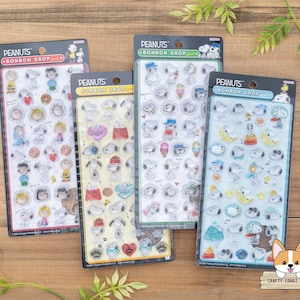 1 arkusz | Sun-Star x Peanuts | Naklejki żelowe z brokatem BONBON DROP 3D | Snoopy