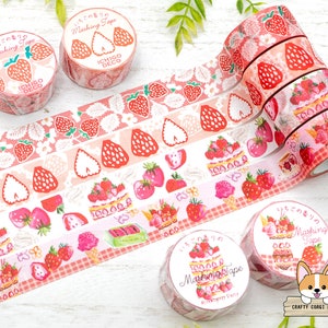 1 rouleau | 20 mm | Impression d'art Japon | Ruban adhésif déco adhésif déco Ichigo et fraises | Fraise des bois - Dentelle - Gâteau - Parfait