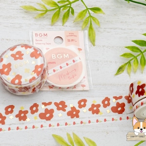 1 roll | 5mm or 15mm | BGM | Spring Flower Gold Foil Washi Tape | Gift Flowers (Carnations) - Blooming (Red Flower)