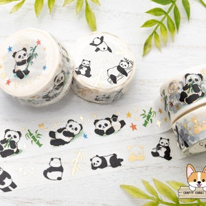 1 rouleau | 15 mm ou 20 mm | Musique d'ambiance | Ruban adhésif Washi en aluminium panda | Panda - Panda et bambou