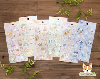 1 sheet | Mind Wave | KURASU Animal Washi Stickers | Cat - Rabbit - Bear - Panda - Penguin - Ghost