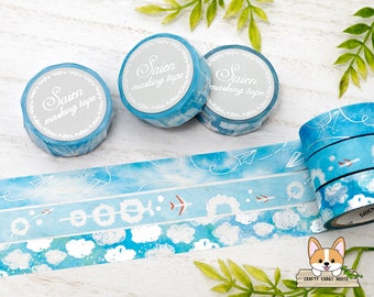 1 rollo / 15 mm / Kamiiso SAIEN / Cinta washi plateada Sky / Cielo azul (avión de papel) - Avión - Nube